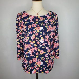 LC Lauren Conrad Navy With Pink Yellow Watercolor Floral Pullover Top, S